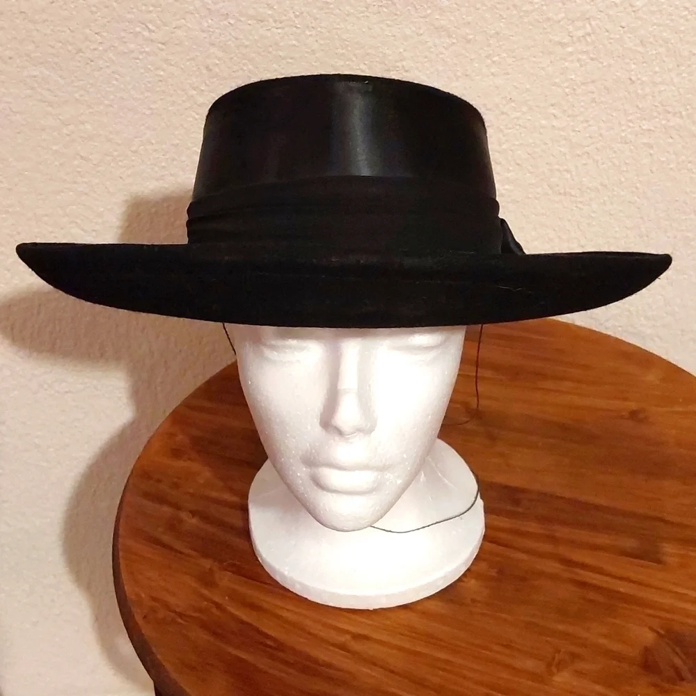 Cappelli |Women's Vintage Wool Black Ribbon Hat Neutral Derby Elegant Sz.7 1/2